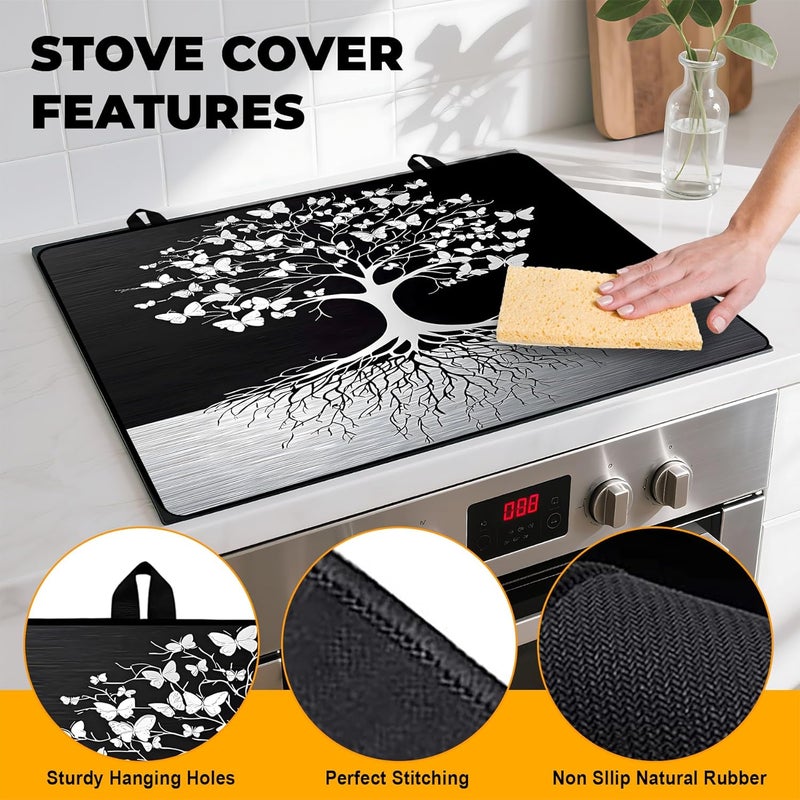 BVBOX Tree of Life Stove Top Cover Retro Flower Gas Stove Top Cover for Home Decoration Kitchen Pad Non-Stick Washable Cooktop Covers Countertop Protector Keep Stove Clean 28"x20" - Image 2
